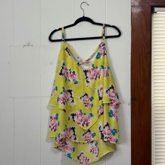Torrid Floral Neon Yellow Tiered Blouse Tank 3X - Picture 6 of 6